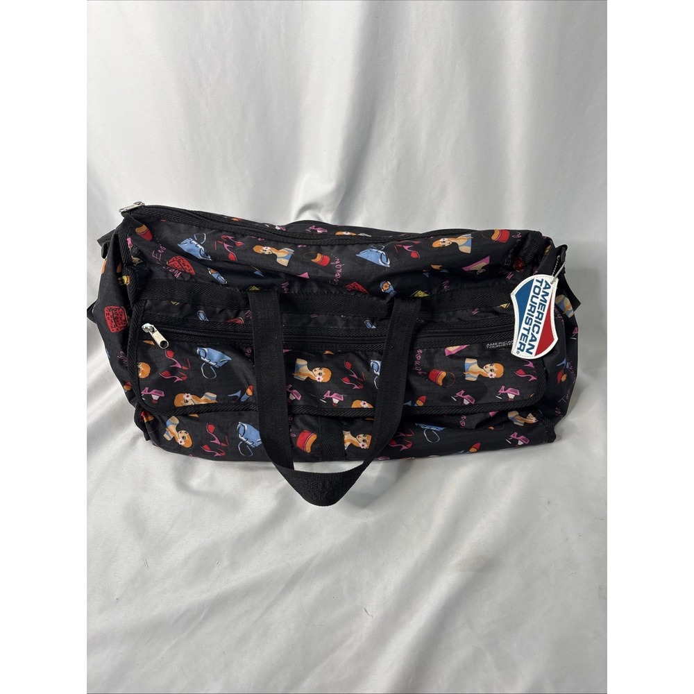 Vintage American Tourister Duffle Weekender Black Bag Women's Fashion Retro